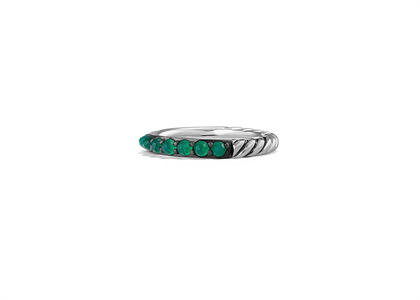 Rhodium Plated Green Color Stone Ladies Ring